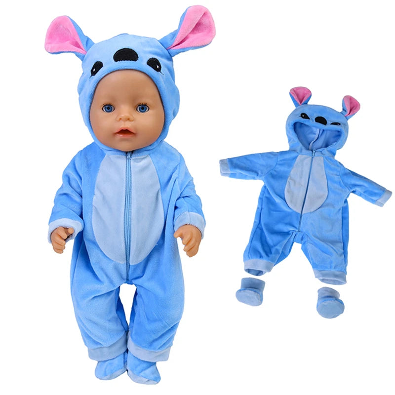 43 Cm Doll Outfits for 17Inch Dolls Baby Born Doll Cute Jumpers Rompers Suit+Shoes Warm Clothes on a Doll Baby Christmas Gift